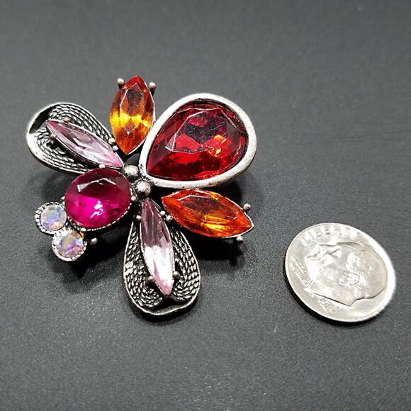 Signed “Love Bug” Vintage Rhinestone Insect Brooch – Pink & Orange - Picture 6 of 10